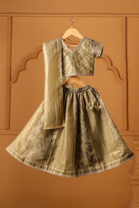Casa Ninos Olive Gold Lehenga Set 