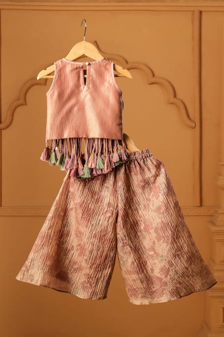 Casa Ninos Blush Layered Tassel Top & Palazzo Set 