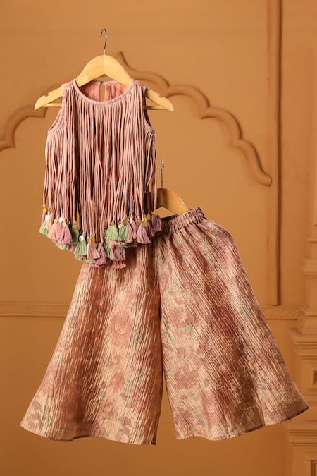 Casa Ninos Blush Layered Tassel Top & Palazzo Set 