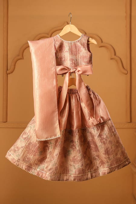 Casa Ninos Blush Pink Reversible Bow Lehenga Set 
