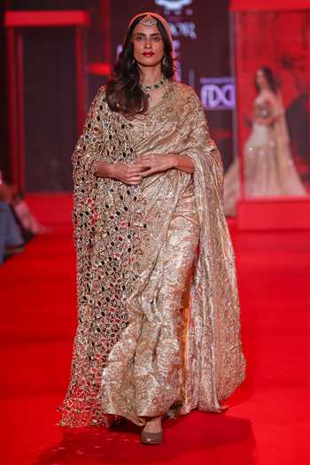 Shop_Itrh_Gold Silk, Organza, Tissue, Brocade Mirrors, Kanakprabha Saree Set With Dupatta _Online_at_Aza_Fashions