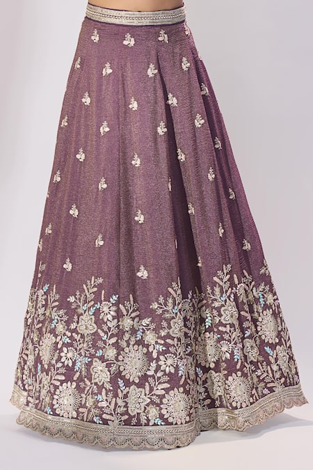 Samyukta Singhania_Purple Tissue Embroidery, Sequins, Zari, Stones Sweetheart Neck Lehenga Set _Online_at_Aza_Fashions
