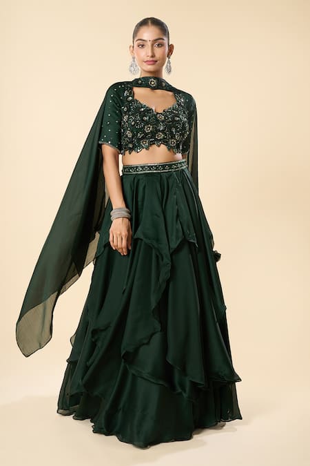 Samyukta Singhania Hand Embroidered Blouse Ruffled Lehenga Set 