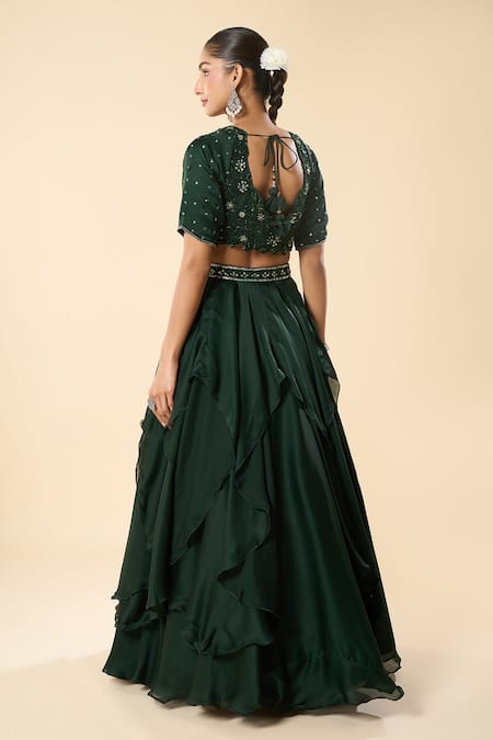 Samyukta Singhania Hand Embroidered Blouse Ruffled Lehenga Set 