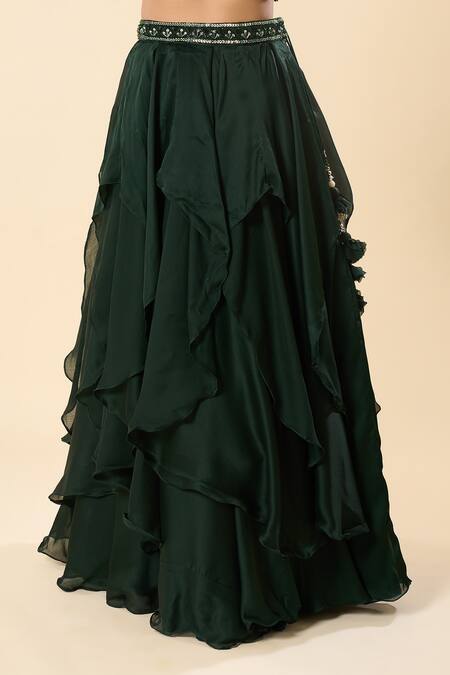 Samyukta Singhania_Black Georgette Embroidery, Sequins, Stones Hand Blouse Ruffled Lehenga Set _Online_at_Aza_Fashions