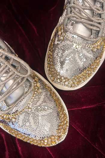 Chal Jooti Silver Crystal Garden Embroidered Sneakers at Aza Fashions Chal Jooti_Silver Crystal Garden Embroidered Sneakers _at_Aza_Fashions