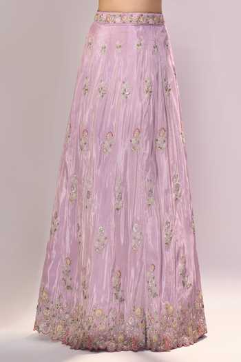 Samyukta Singhania_Lavender Satin, Silk Embroidery, Sequins, Stones Sweetheart Lehenga Blouse Set _at_Aza_Fashions