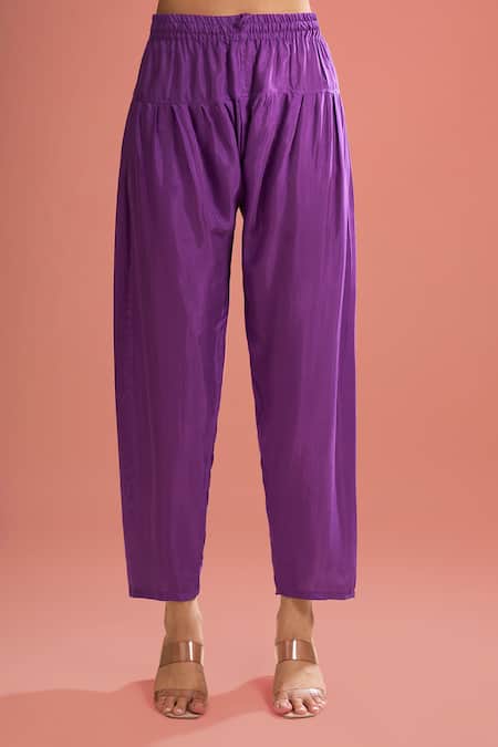 Samyukta Singhania_Purple Silk, Shantoon, Embroidery, Shibori Pattern Kurta Set _Online_at_Aza_Fashions