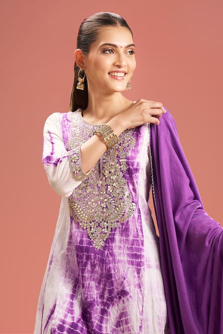 Samyukta Singhania_Purple Silk, Shantoon, Embroidery, Shibori Pattern Kurta Set _at_Aza_Fashions