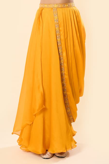Samyukta Singhania Yellow Georgette Embroidery, Beads Halter Neck Hand Blouse With Lehenga Saree Online at Aza Fashions Samyukta Singhania_Yellow Georgette Embroidery, Beads Halter Neck Hand Blouse With Lehenga Saree _Online_at_Aza_Fashions