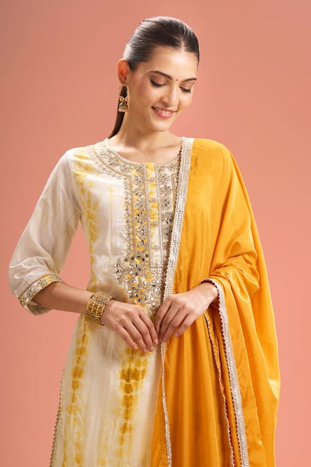 Samyukta Singhania_Off White Silk, Gota Patti, Shibori Embroidered Kurta Set _Online_at_Aza_Fashions