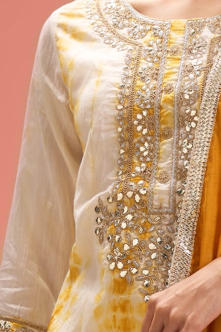 Buy_Samyukta Singhania_Off White Silk, Gota Patti, Shibori Embroidered Kurta Set _Online_at_Aza_Fashions