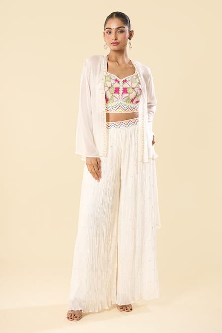Samyukta Singhania Hand Embroidered Jacket Palazzo Set 