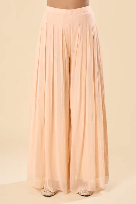 Samyukta Singhania Peach Silk, Georgette, Taffeta Embroidery, Sequins Hand Blouse Palazzo Set Online at Aza Fashions Samyukta Singhania_Peach Silk, Georgette, Taffeta Embroidery, Sequins Hand Blouse Palazzo Set _Online_at_Aza_Fashions