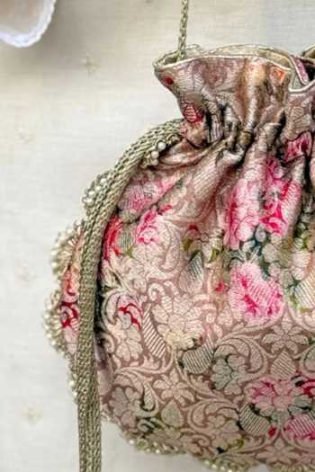 Buy Amyra Pink Beads, Pearls, Crystals, Tassels, Lace Elora Brocade Potli Bag Online at Aza Fashions Buy_Amyra_Pink Beads, Pearls, Crystals, Tassels, Lace Elora Brocade Potli Bag _Online_at_Aza_Fashions