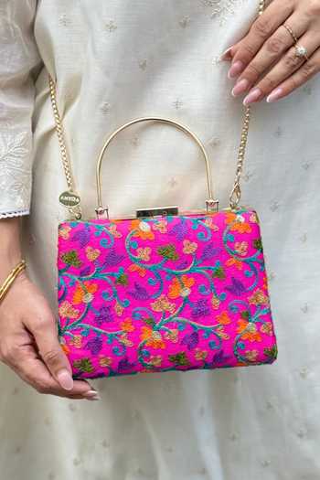 Amyra Pink Embroidery Rouka Clutch Online at Aza Fashions Amyra_Pink Embroidery Rouka Clutch _Online_at_Aza_Fashions