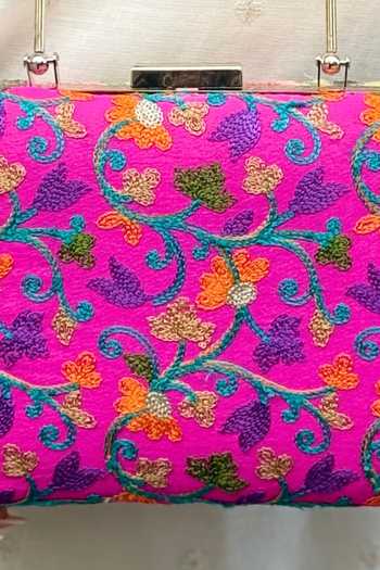 Amyra Pink Embroidery Rouka Clutch at Aza Fashions Amyra_Pink Embroidery Rouka Clutch _at_Aza_Fashions