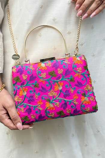 Buy Amyra Pink Embroidery Rouka Clutch Buy_Amyra_Pink Embroidery Rouka Clutch