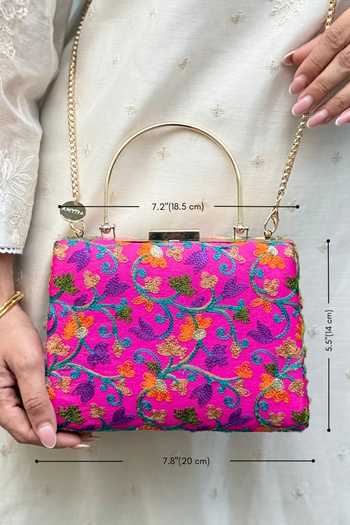 Shop Amyra Pink Embroidery Rouka Clutch Shop_Amyra_Pink Embroidery Rouka Clutch