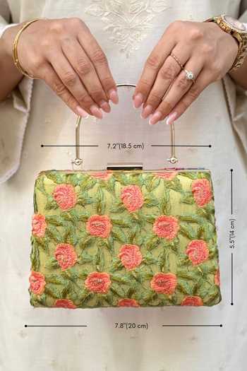 Amyra Green Embroidery, Cut Work Ridvi Clutch at Aza Fashions Amyra_Green Embroidery, Cut Work Ridvi Clutch _at_Aza_Fashions