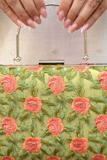 Buy Amyra Green Embroidery, Cut Work Ridvi Clutch Buy_Amyra_Green Embroidery, Cut Work Ridvi Clutch