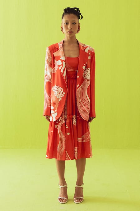 Esha Arora Gathered Dress With Blazer 