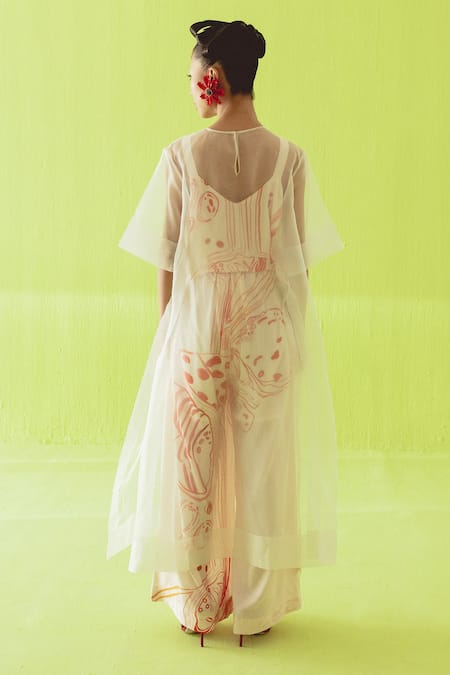 Esha Arora Printed Cotton Silk Top Set With Sheer Overlay 