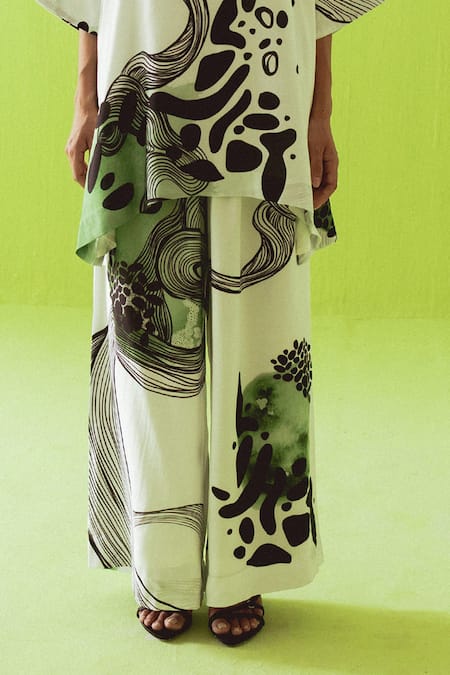 Shop_Esha Arora_Beige Silk, Cotton Round Neck Printed Top And Pant Set _Online_at_Aza_Fashions