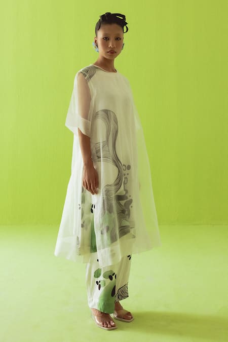 Shop_Esha Arora_Green Round Neck Sheer Kurta Set _Online_at_Aza_Fashions