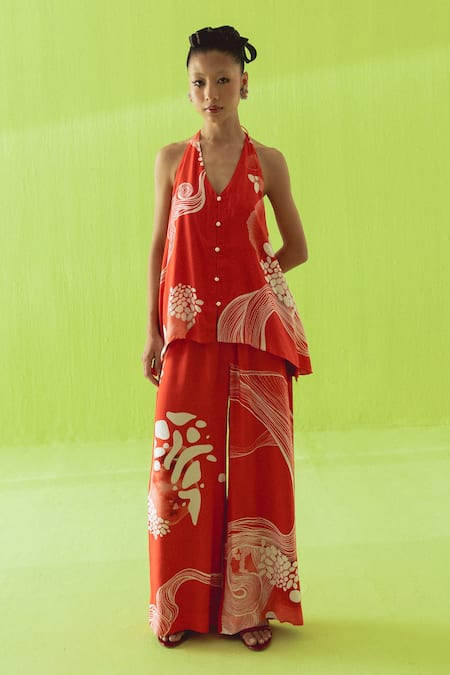 Esha Arora Printed Cotton Silk Top & Pant Set 
