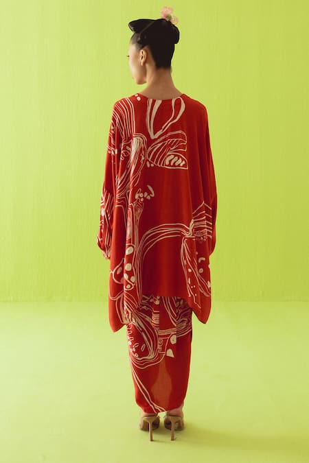 Esha Arora Printed Cotton Silk Kaftan & Skirt Set 