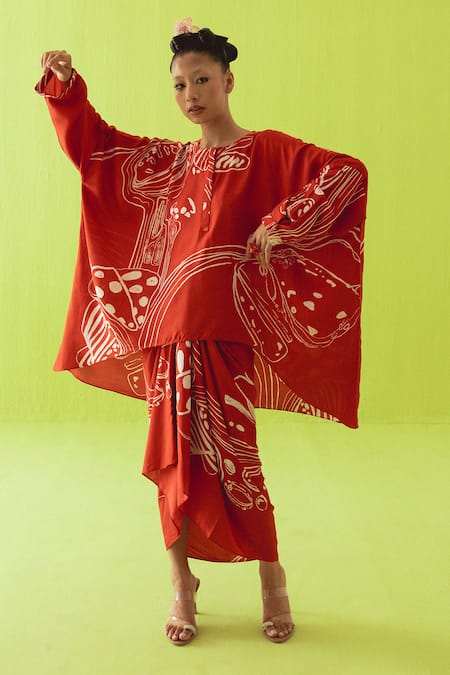 Esha Arora Printed Cotton Silk Kaftan & Skirt Set 