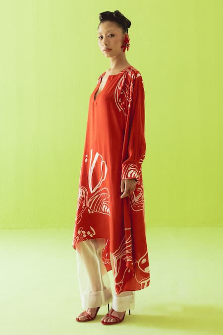 Buy_Esha Arora_White V-neck Printed Kurta And Pant Set _Online_at_Aza_Fashions