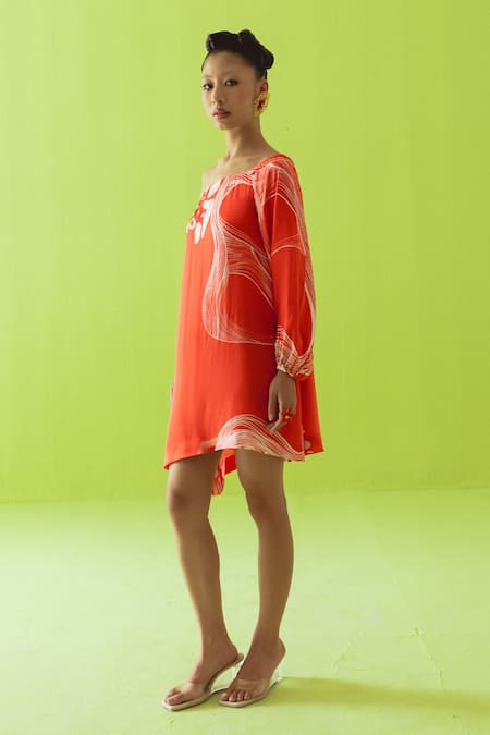 Buy_Esha Arora_White One Shoulder Abstract Print Mini Dress _Online_at_Aza_Fashions