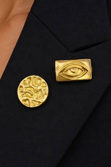 Hetal Shah_Gold Evil Eye Brooch - Set Of 2 _Online_at_Aza_Fashions
