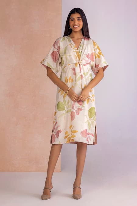 Kaveri Tropical Oasis Cinched Midi Dress 