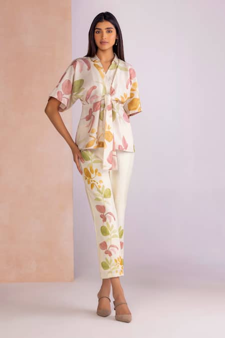 Kaveri Tropical Oasis Cinched Top Pant Set 