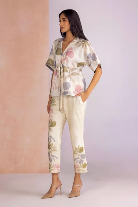 Kaveri Tropical Oasis Cinched Top Pant Set 