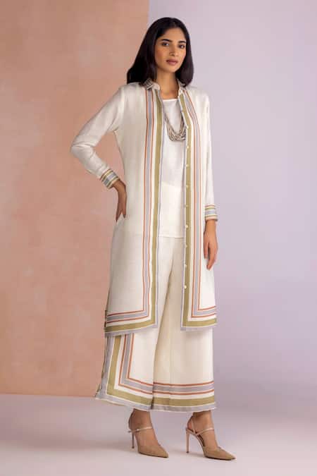 Kaveri Stripe Drama Linen Blend Jacket & Top Set 
