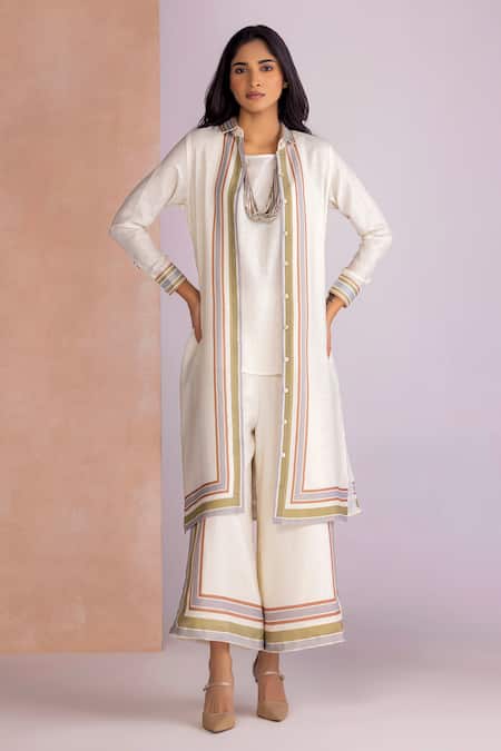 Kaveri Stripe Drama Long Jacket & Pant Set 