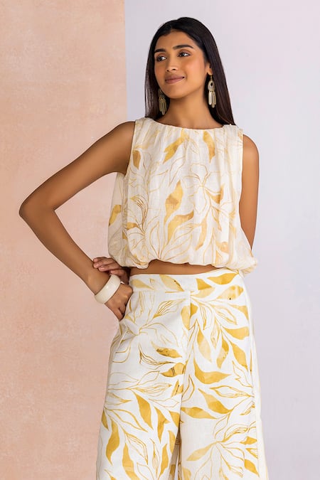 Kaveri La Feuille Leaf Pattern Bubble Top 