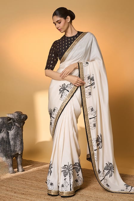 Masaba Tropical Nandi Print Saree With Unstitched Blouse Piece 