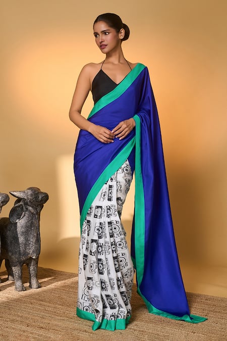 Masaba Camera Print Saree With Unstitched Blouse Piece 