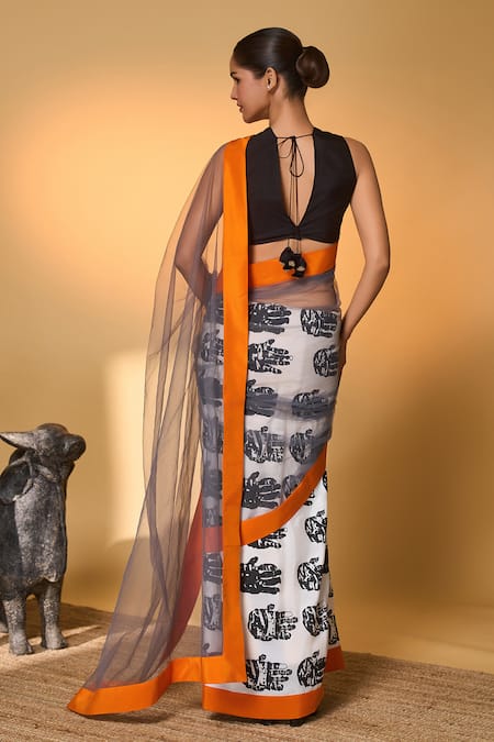 Masaba Palm Print Saree With Unstitched Blouse Piece 