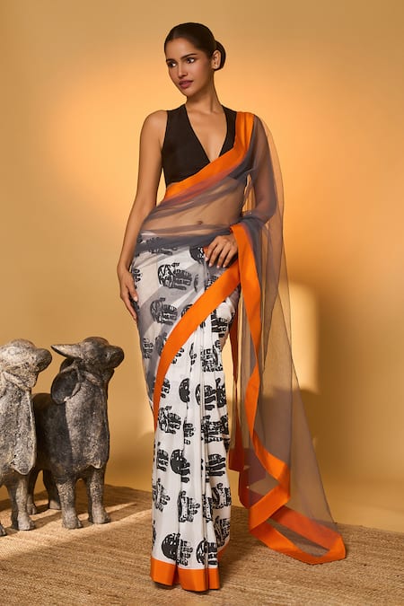 Masaba Palm Print Saree With Unstitched Blouse Piece 