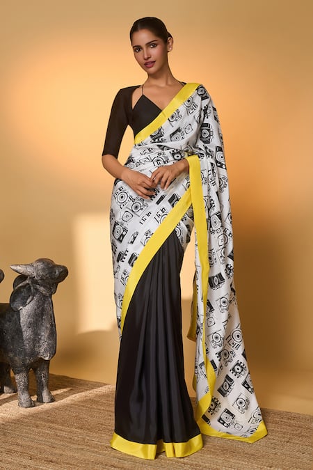 Masaba Camera Print Saree With Unstitched Blouse Piece 