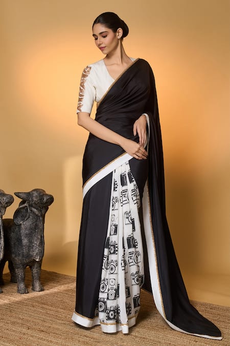 Masaba Camera Print Saree With Unstitched Blouse Piece 