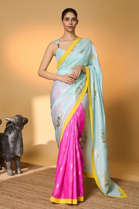 Masaba Toffee Print Saree With Unstitched Blouse Piece 
