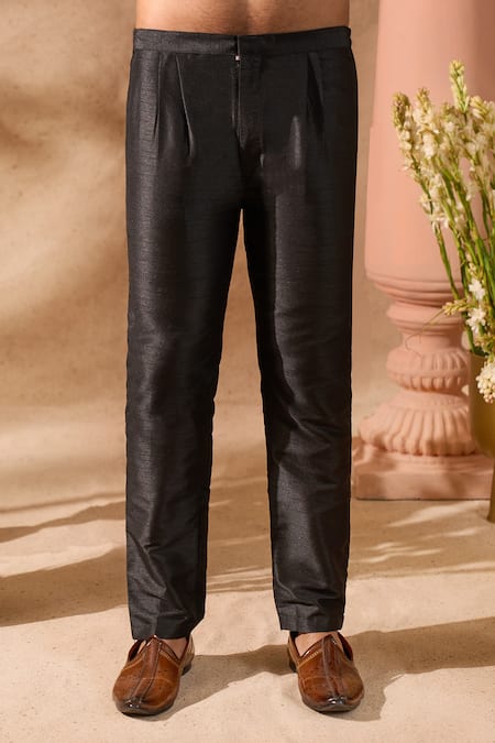 Shop_Arihant Rai Sinha_Black Silk, Velvet Embroidery Thread Work Sherwani Set _Online_at_Aza_Fashions