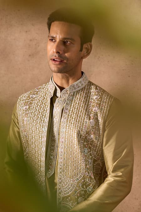 Buy_Arihant Rai Sinha_Green Silk Embroidery Nehru Jacket Set 
